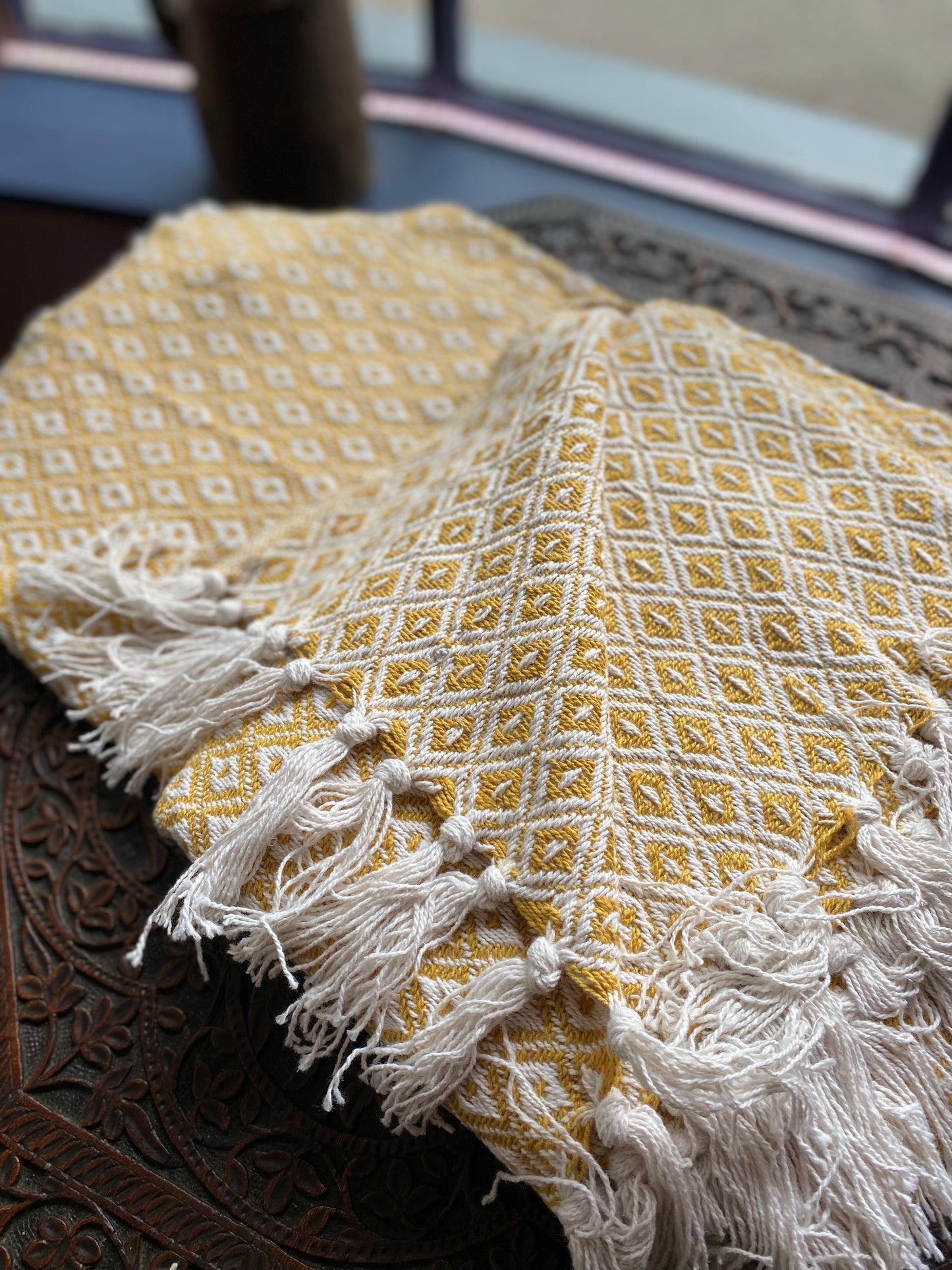 Large Recycled Cotton Blanket Yellow Diamond