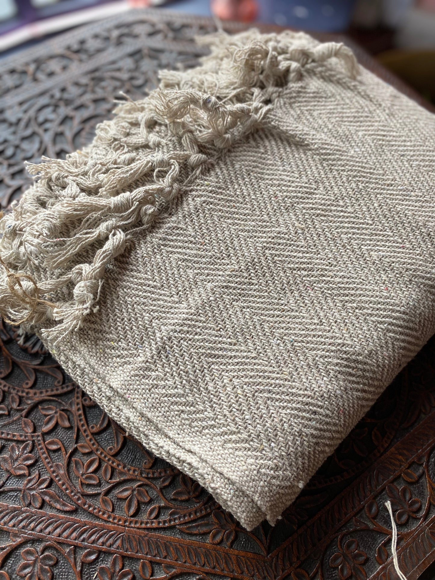 Recycled Cotton Blanket Natural Herringbone