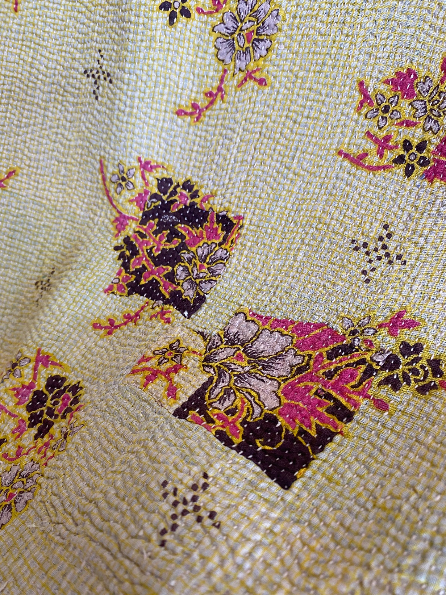 Vintage Cotton Sari Kantha Blanket