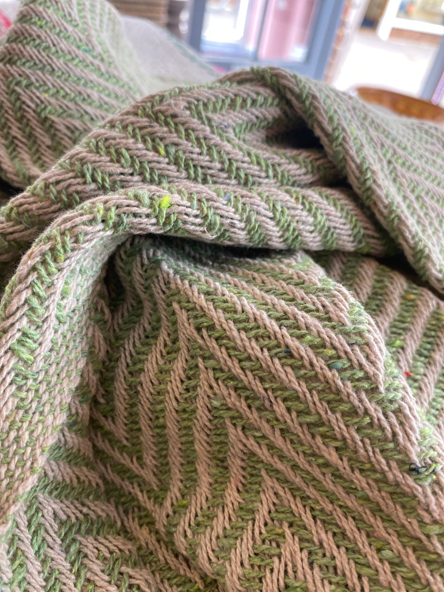 Recycled Cotton Blanket Green Herringbone