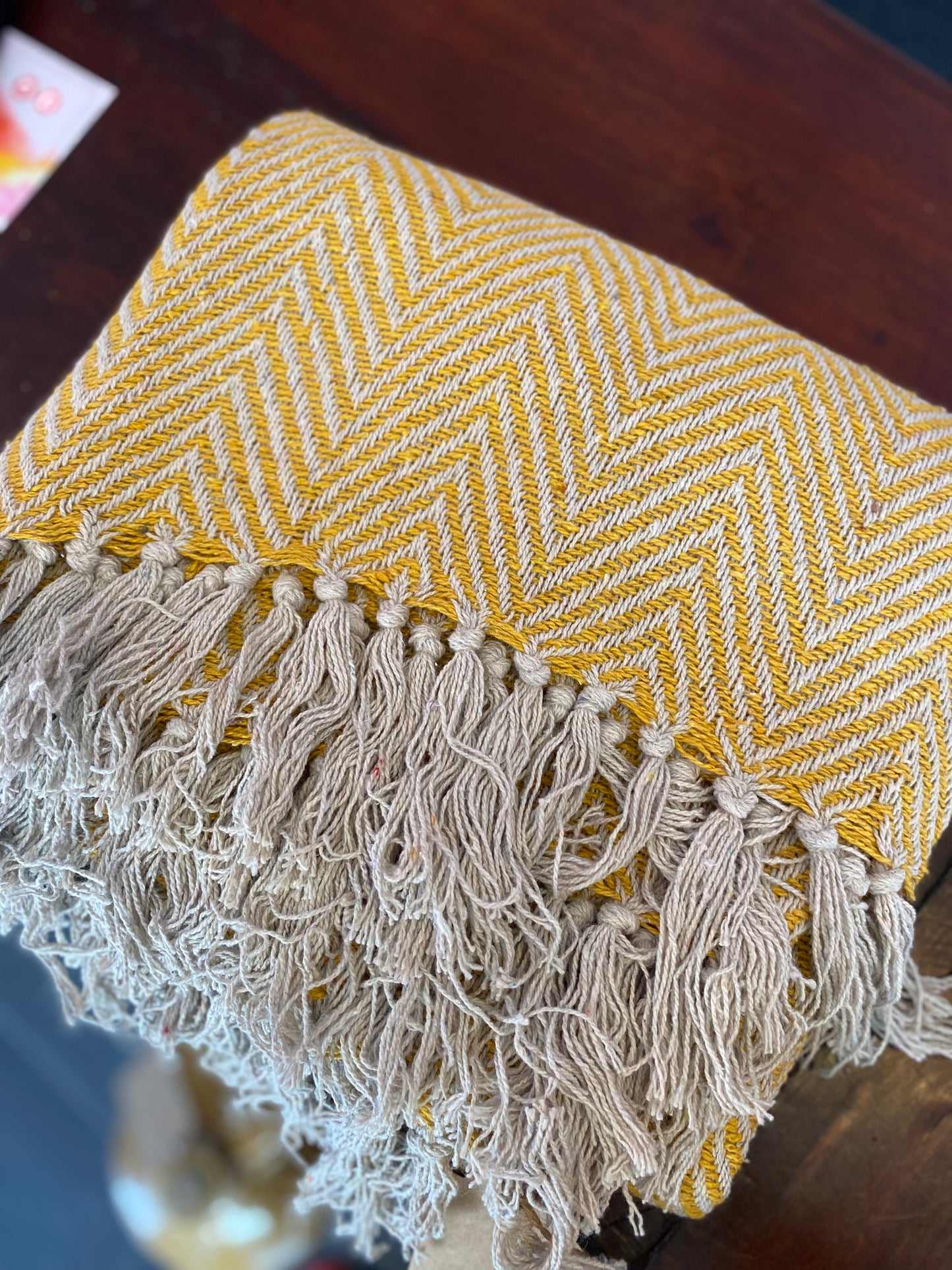 Recycled Cotton Blanket Yellow Herringbone