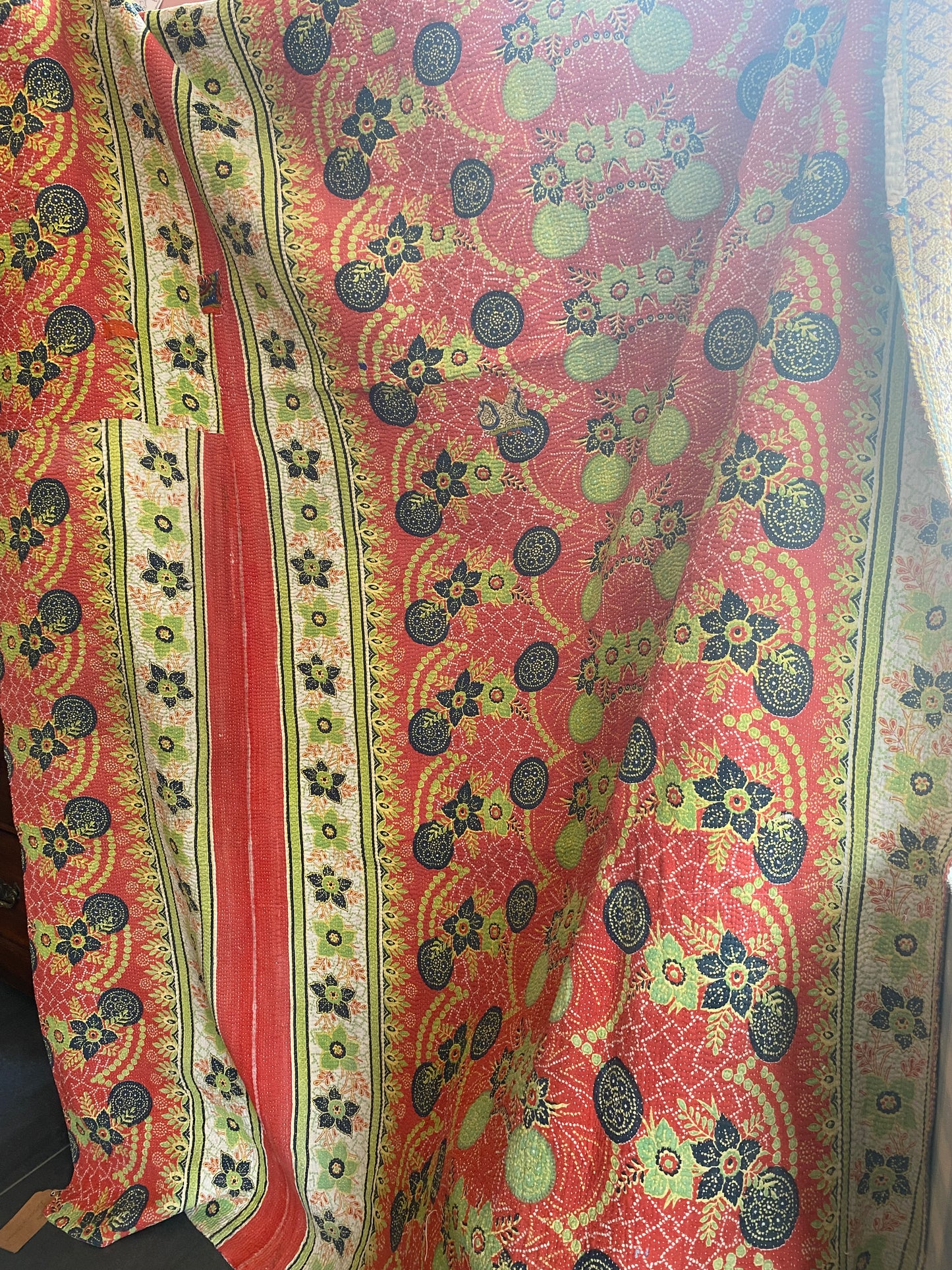 Vintage Cotton Sari Kantha Blanket