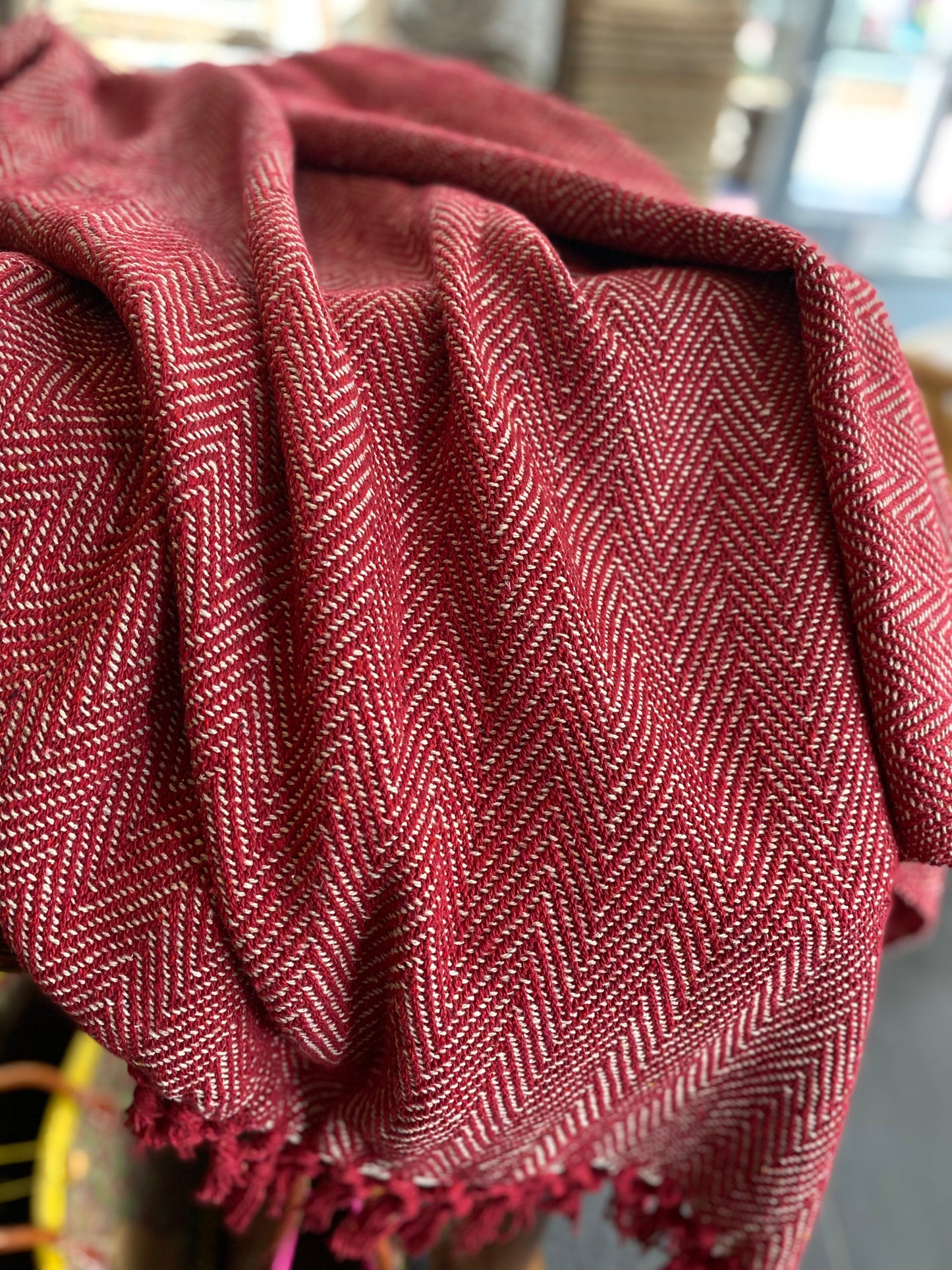 Recycled Cotton Blanket Red Herringbone