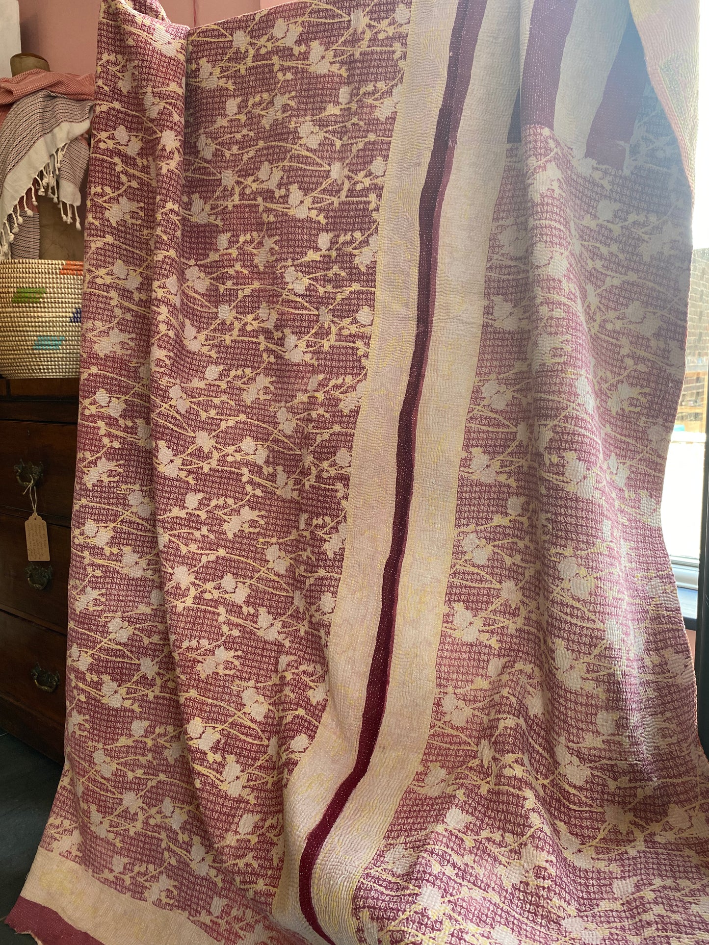 Vintage Cotton Sari Kantha Blanket