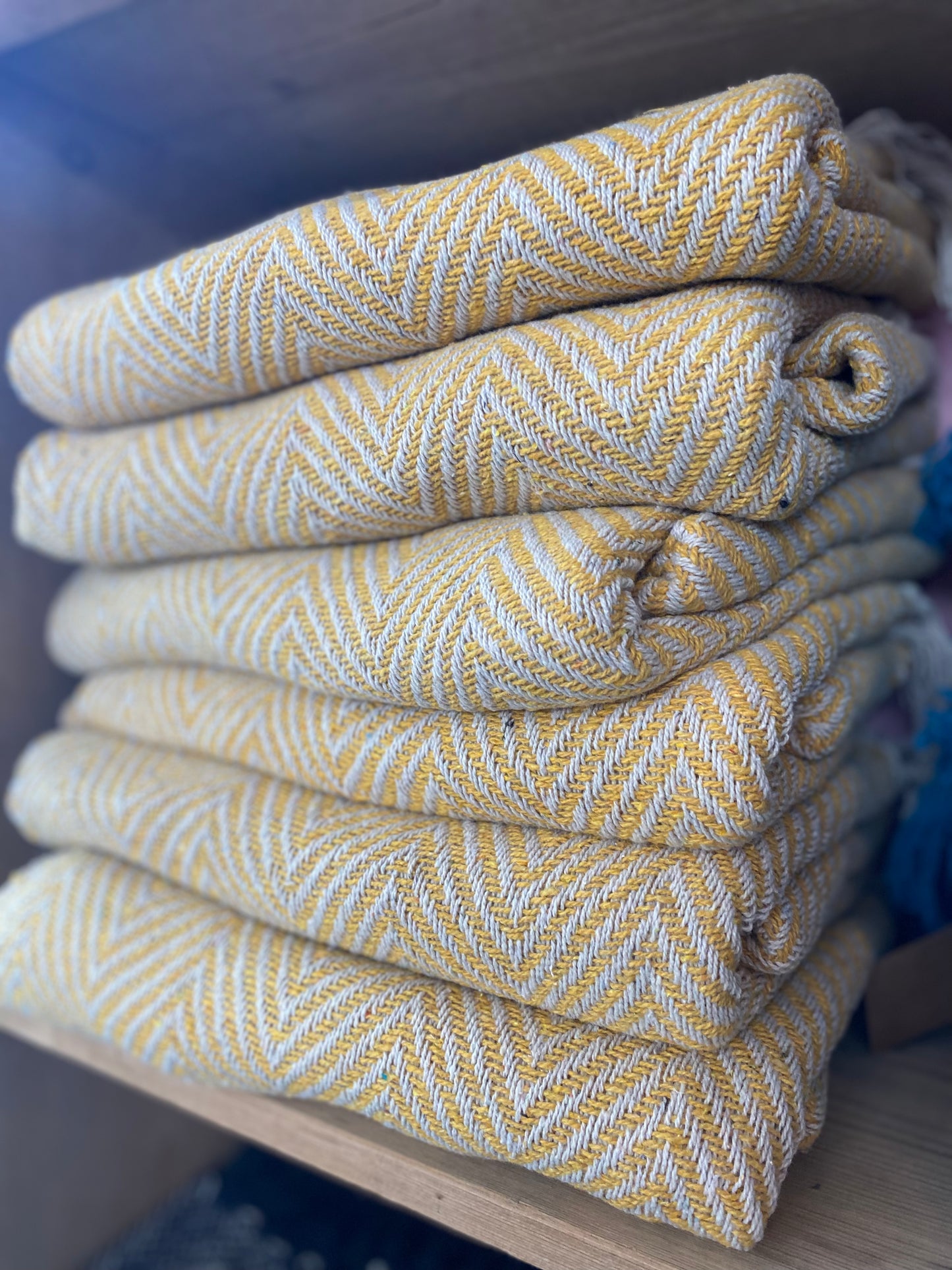 Recycled Cotton Blanket Yellow Herringbone