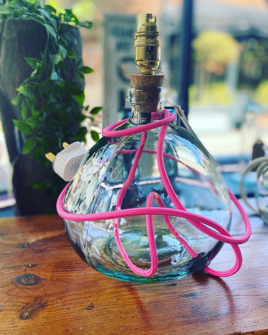 Recycled Clear Glass Lamp With Pink Flex