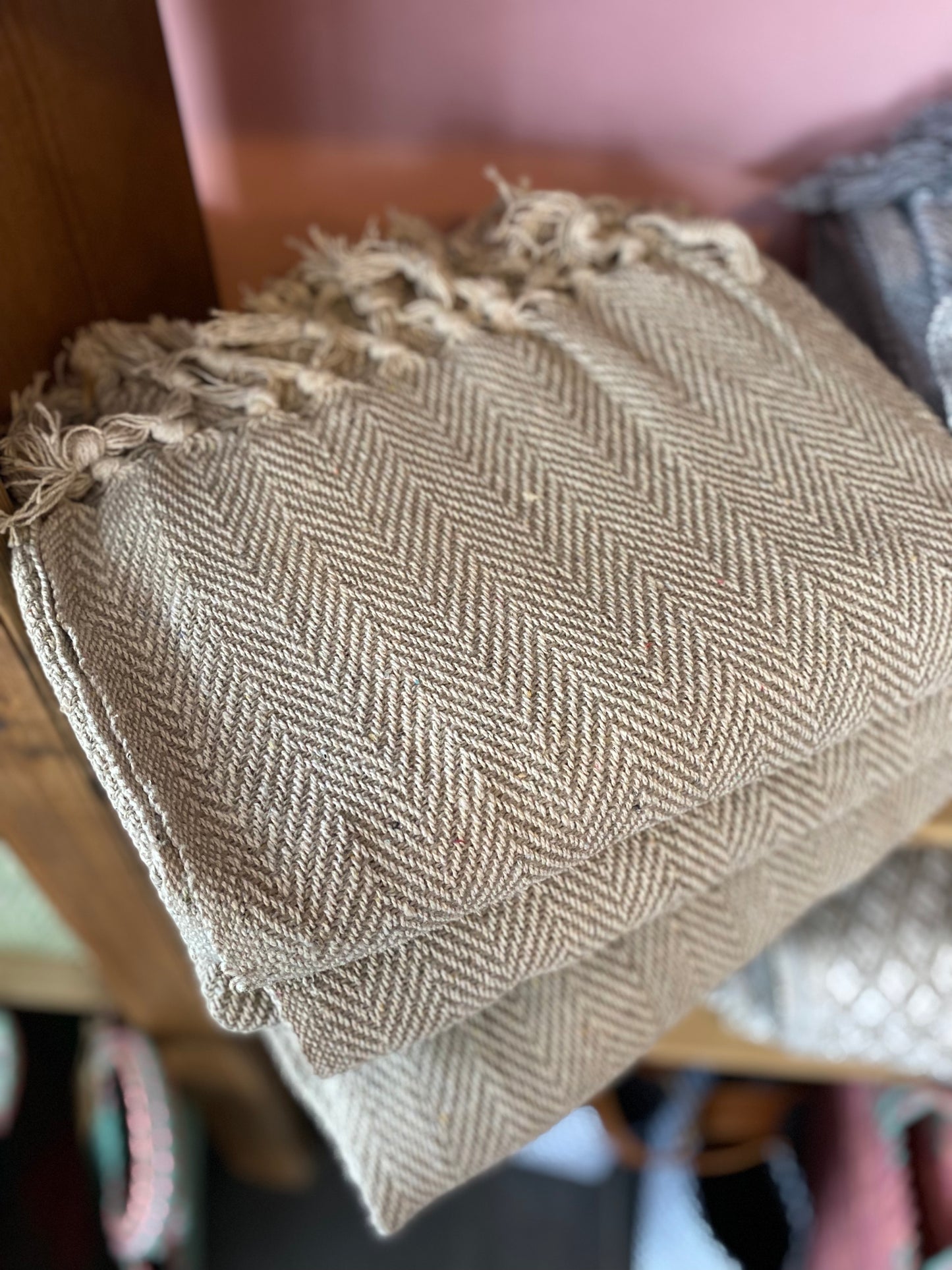 Recycled Cotton Blanket Natural Herringbone