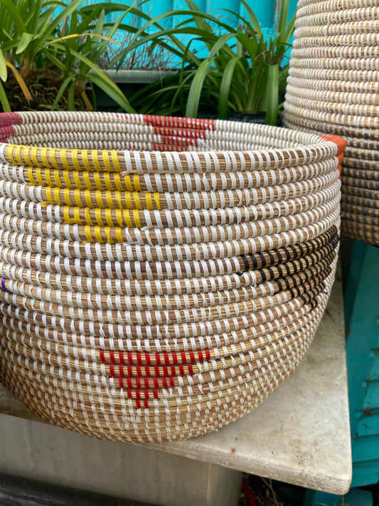 Woven Grass Basket With Recycled Strips