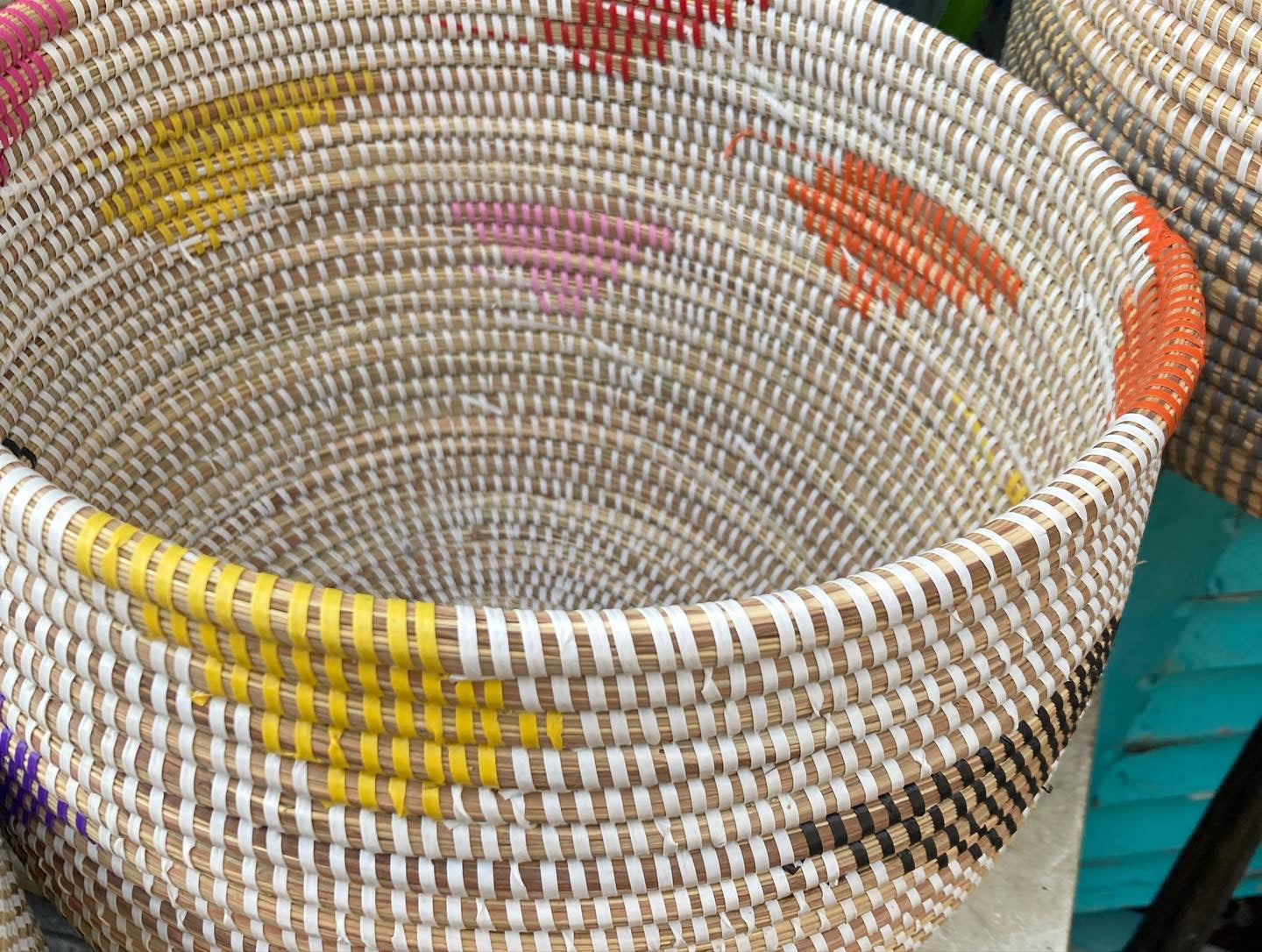 Woven Grass Basket With Recycled Strips